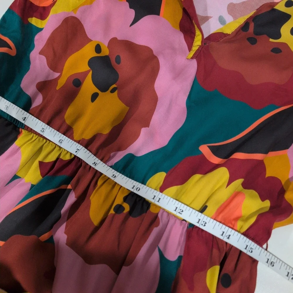 Marine Layer Floral Ruffle Tiered Mini Dress Tencel Burgundy Medium‎